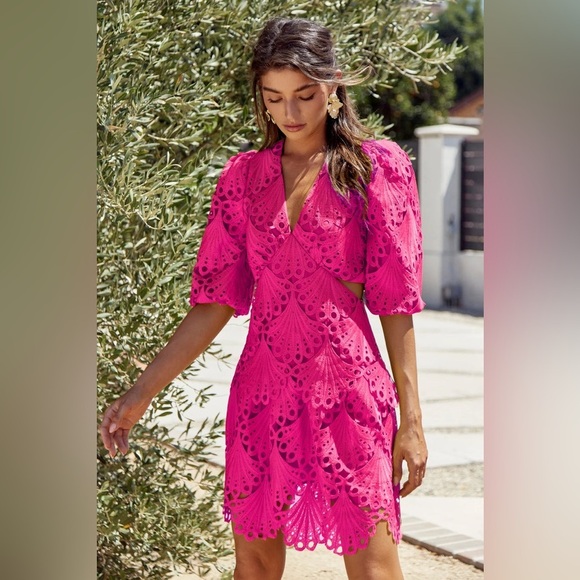 adalyn rea Dresses & Skirts - New with tags Elegant Fuchsia Lace Mini Dress by Adalyn Rea